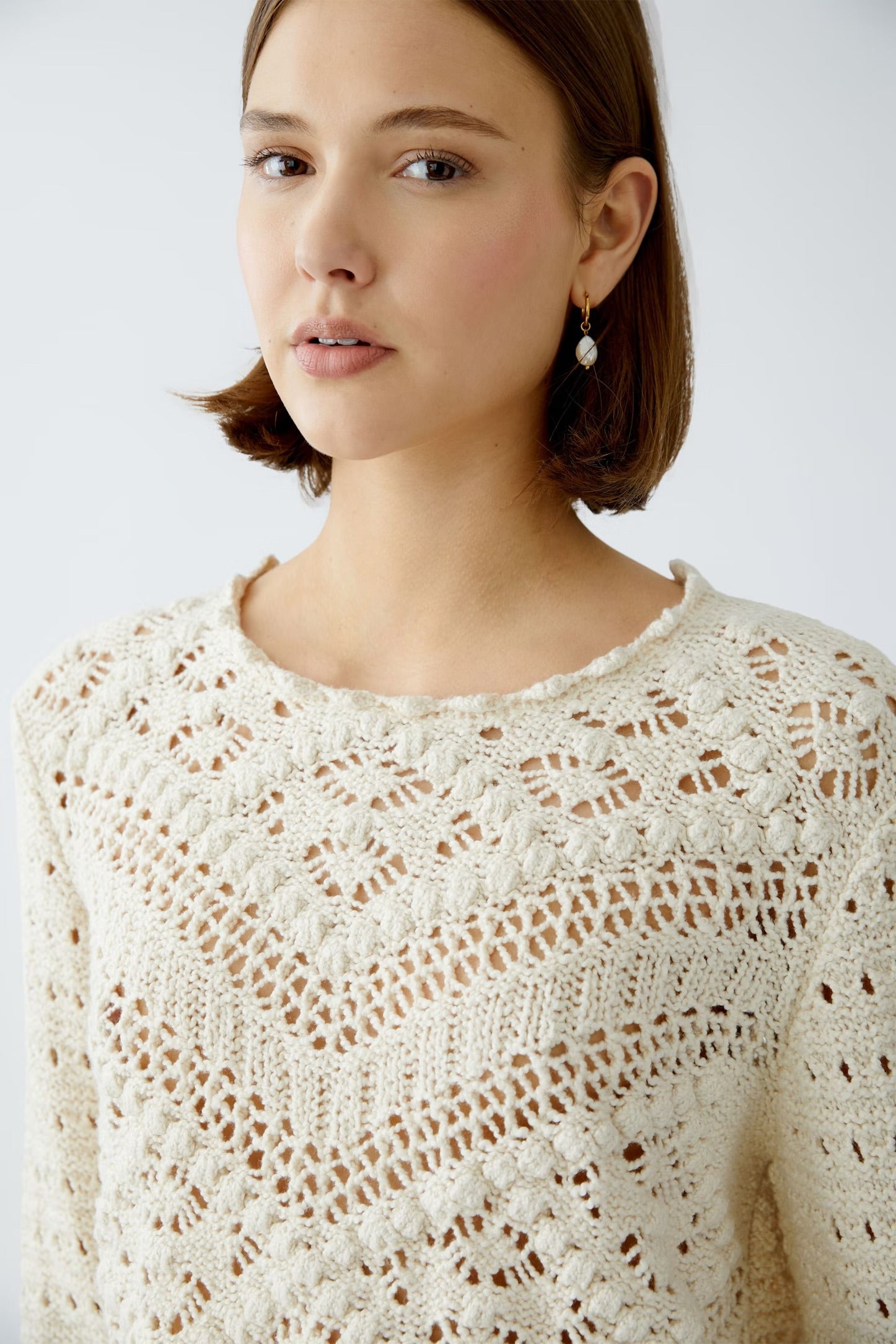 Oui Ajour Patterned Jumper In Cream