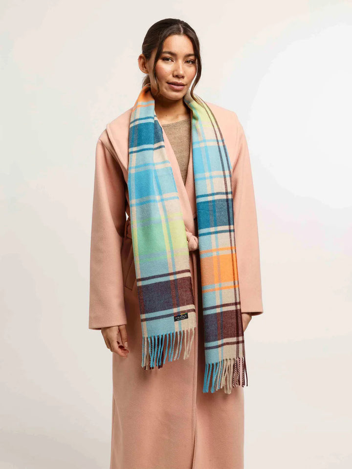Cashmink colourful checks Scarf In Sand