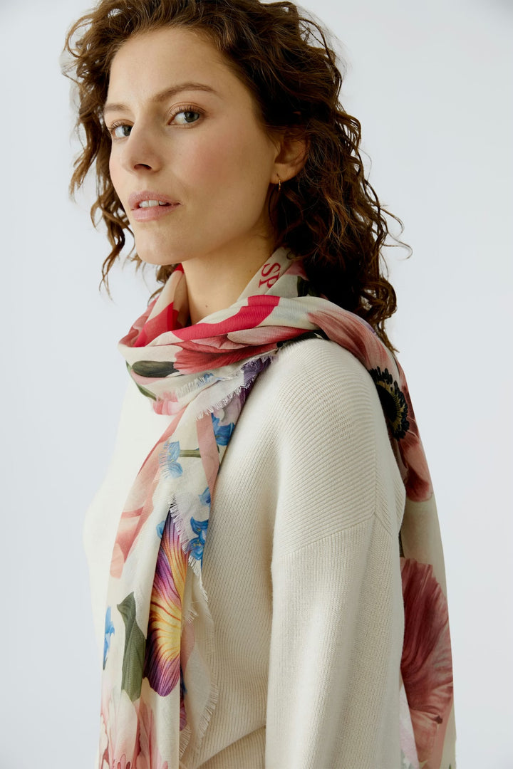 Oui Floral Shawl Scarf In Rose Red