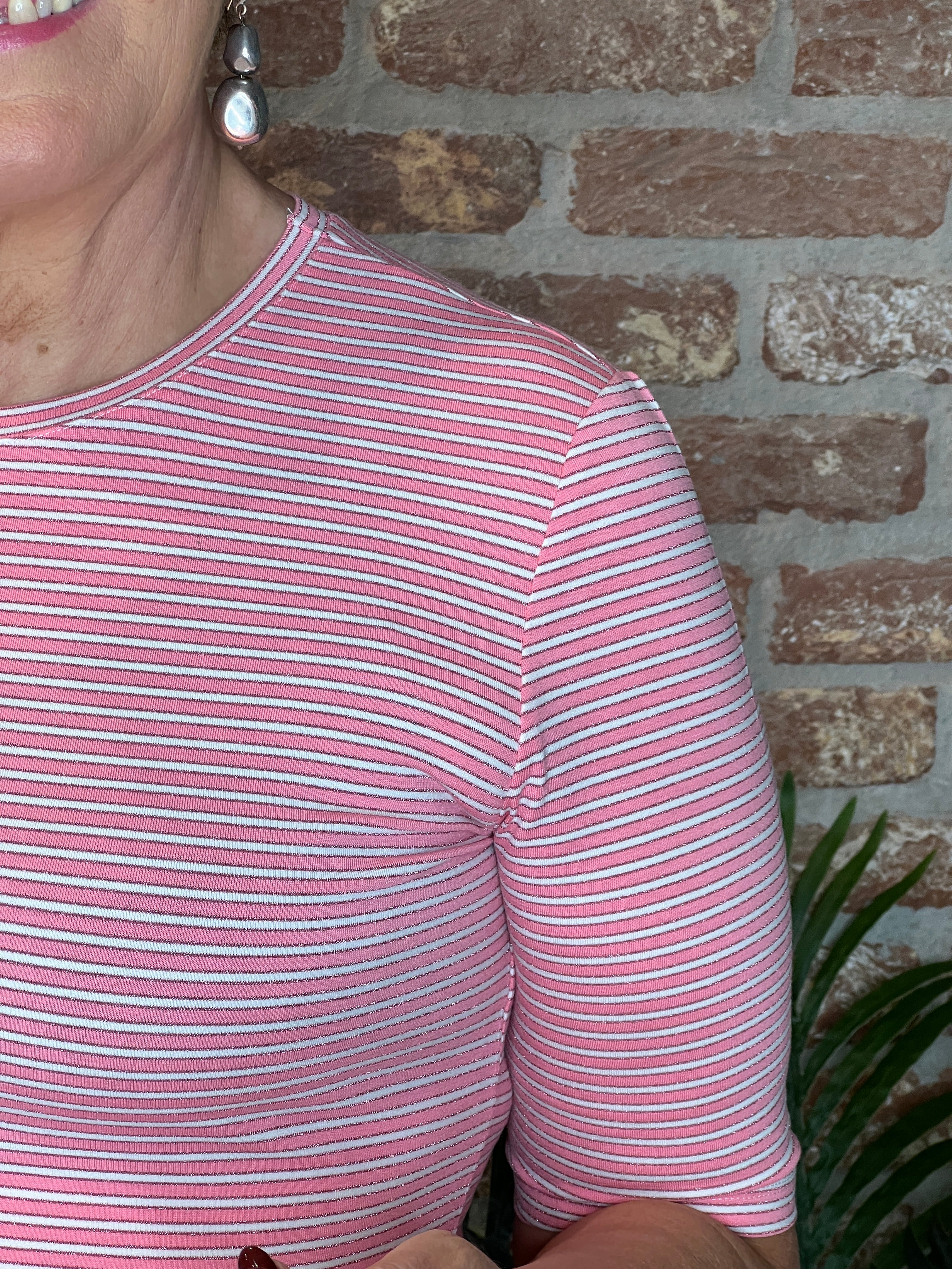 Culture Striped Short Sleeve Top In Pink & White