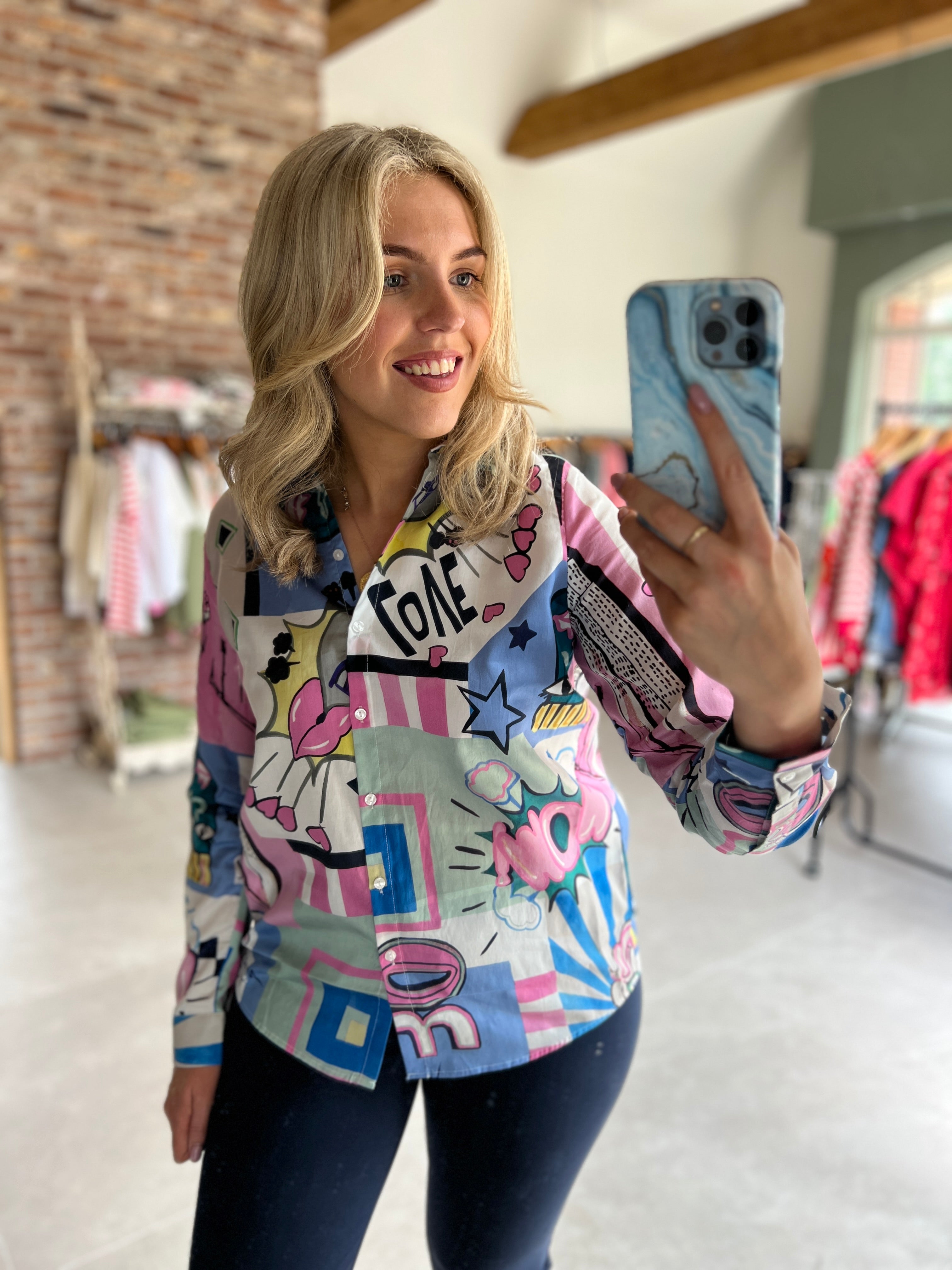 Milano Italy Print Shirt In Soft Pink Print