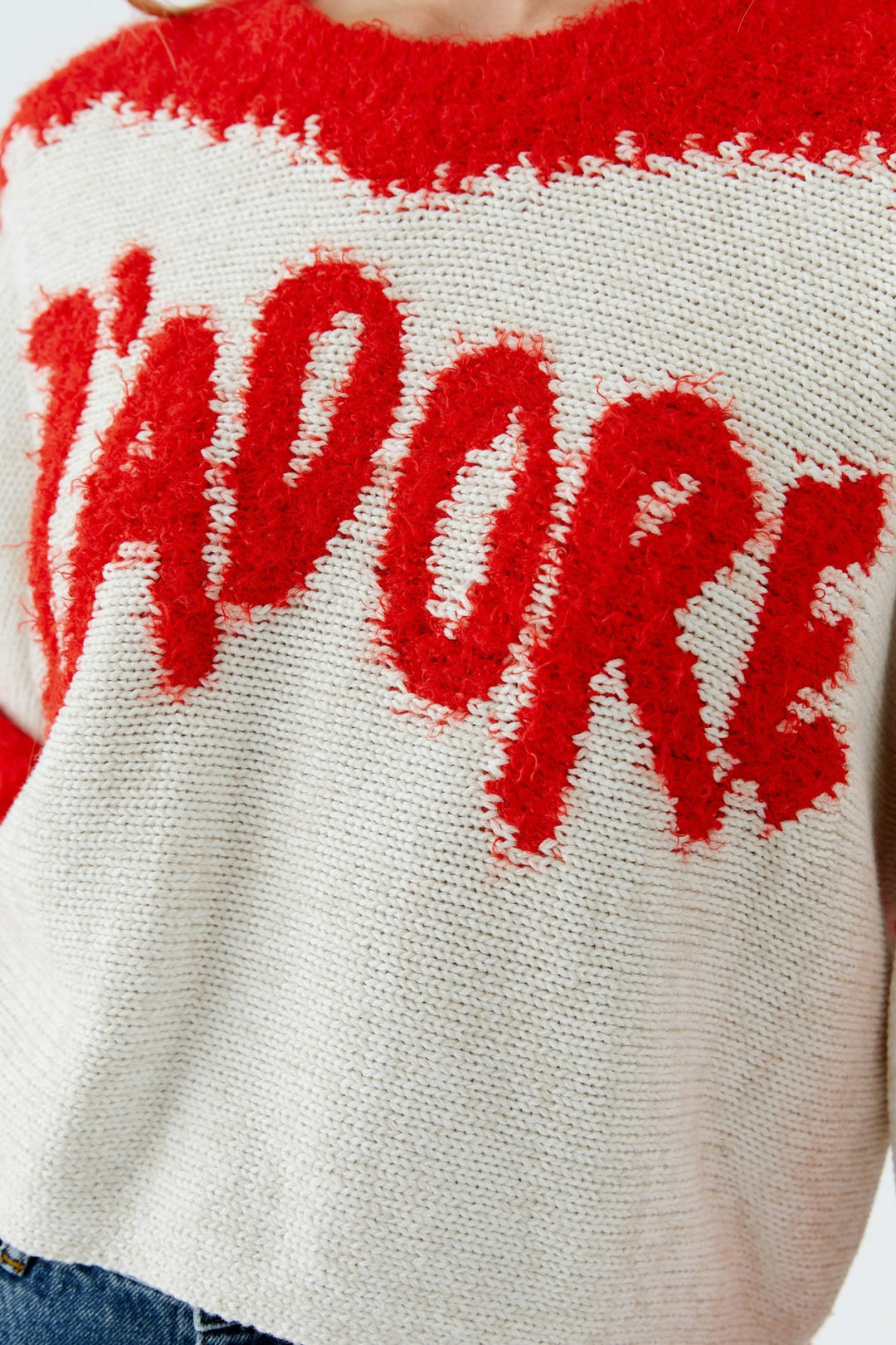 Oui Jadore Pullover In White & Red