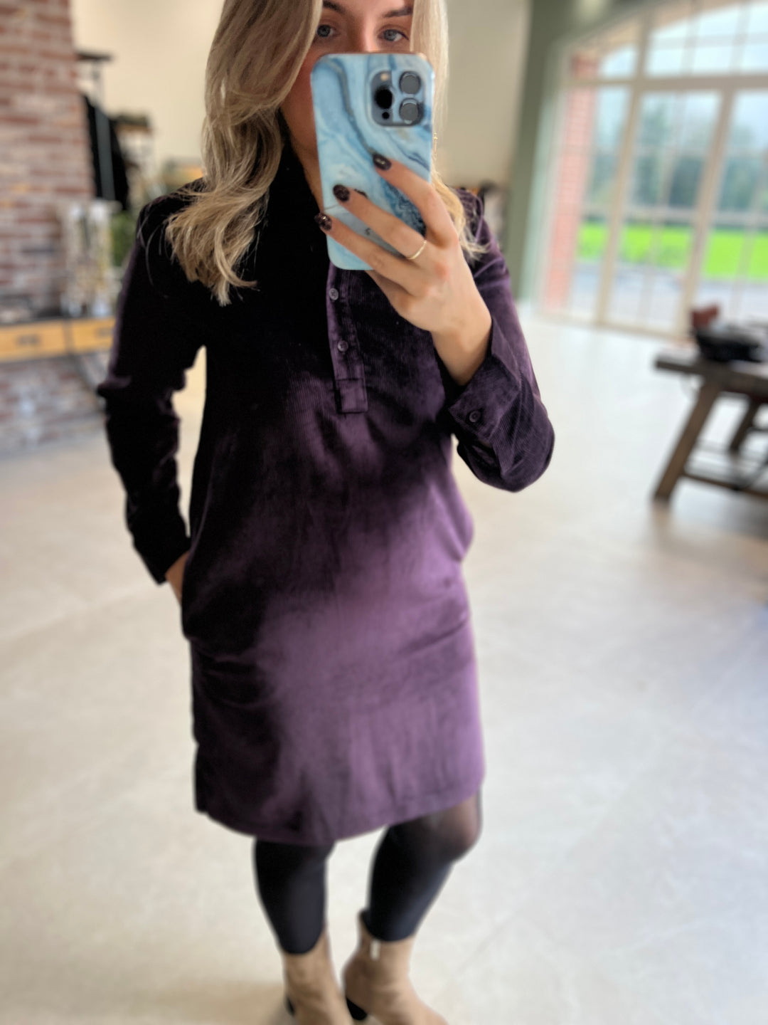 Cecil Cord Dress In Eggplant Red