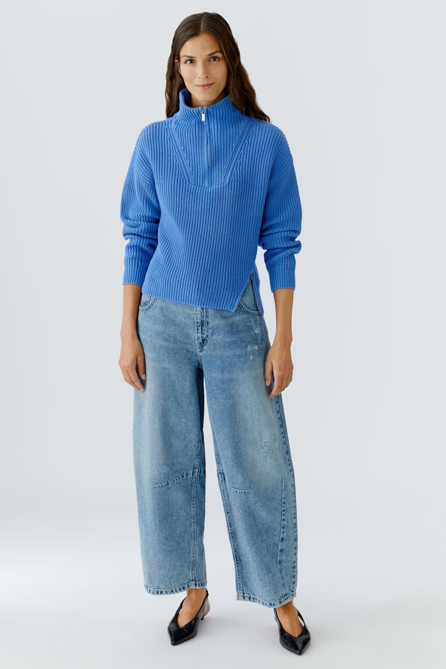 Oui 3/4 Zipped Pullover In Blue