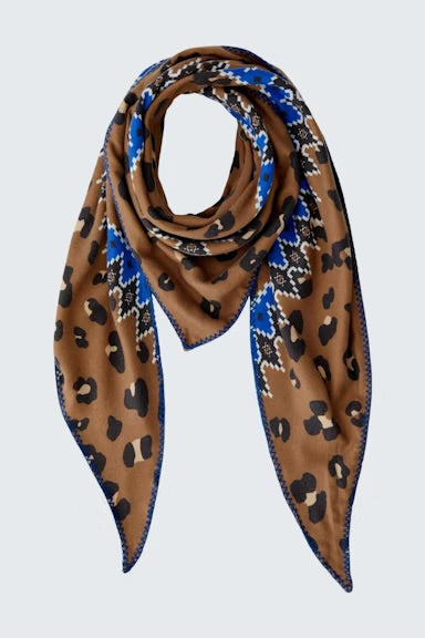 Oui Triangle Scarf In Dark Camel & Blue