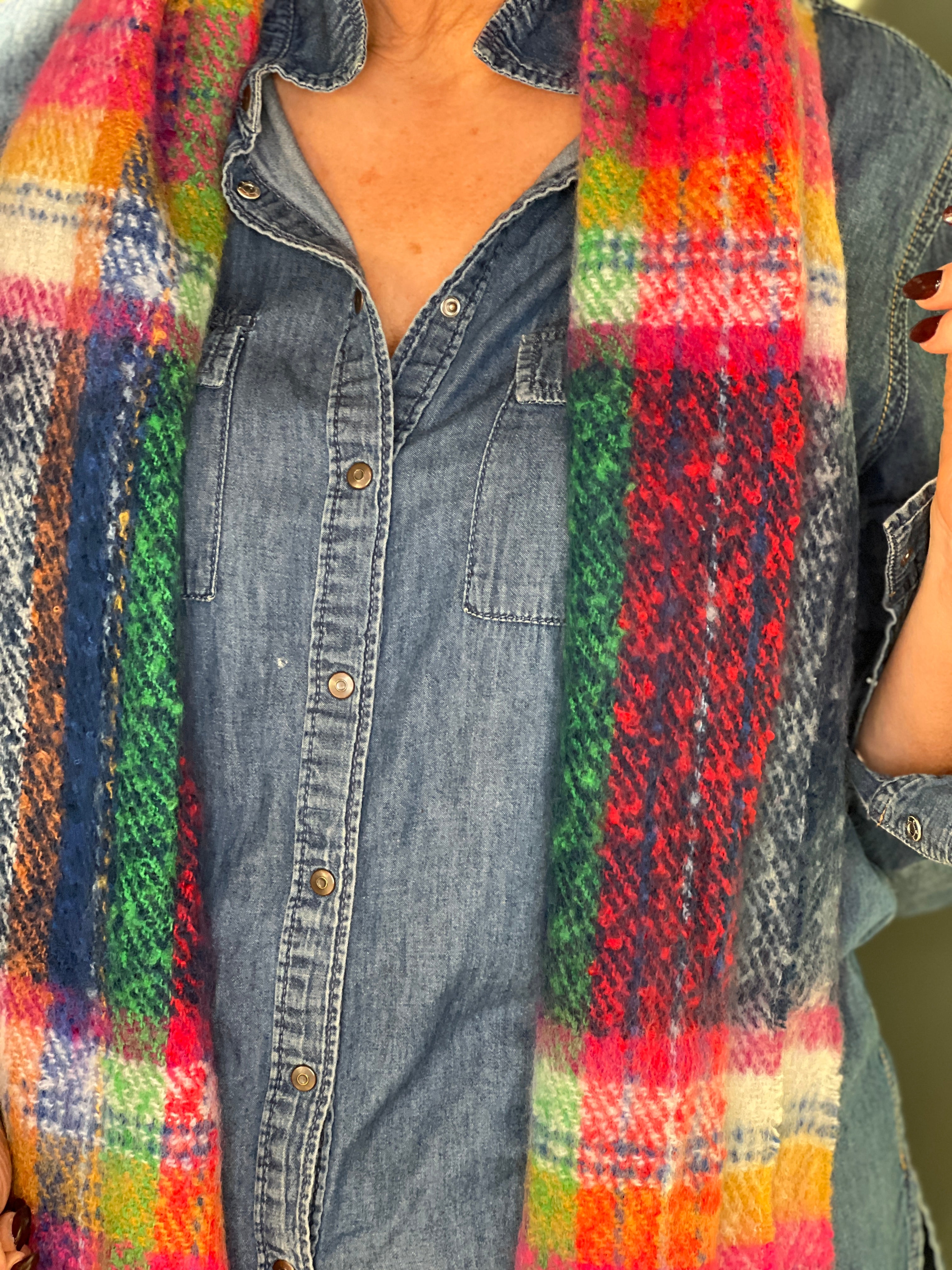 Sophie Tartan Blanket Scarf In Navy