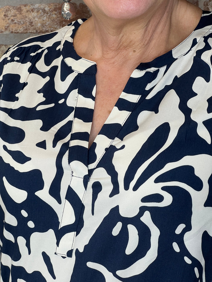 Street One V-neck floral blouse In Navy & cream