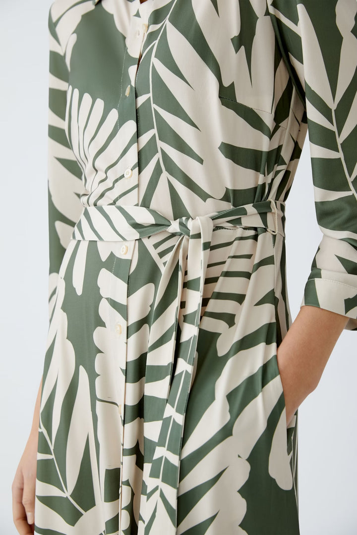 Oui Floral Shirt Dress In Khaki & Stone