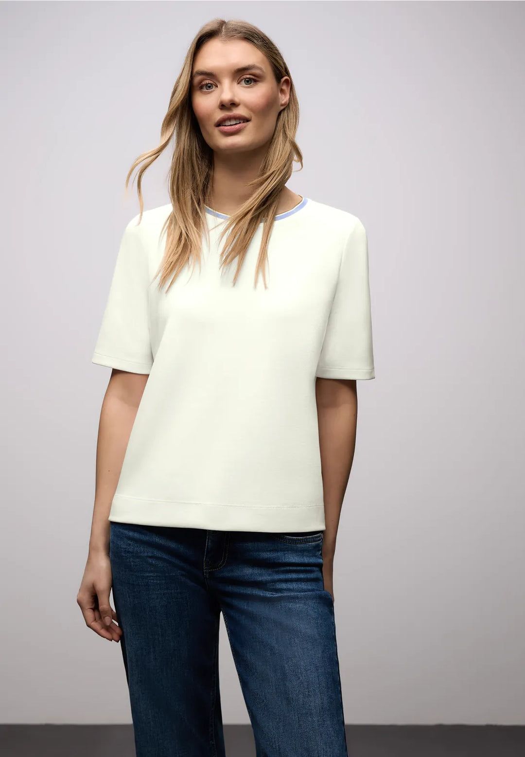 Street One T-shirt With Stripe In Off White