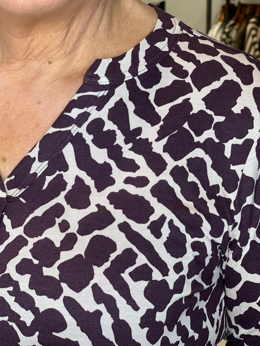 Cecil Split Neck Top In Eggplant Red