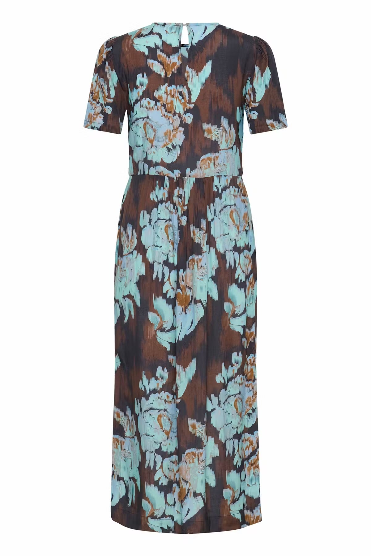 Floral patterned dress in brown & blue multi