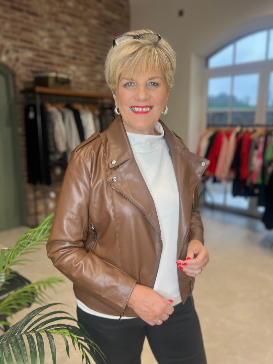 Monari Pleather Biker Jacket In whisky