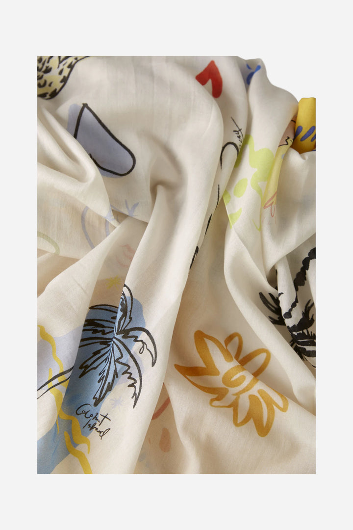 Oui Cotton Blend Cloth Scarf In Yellow & Blue