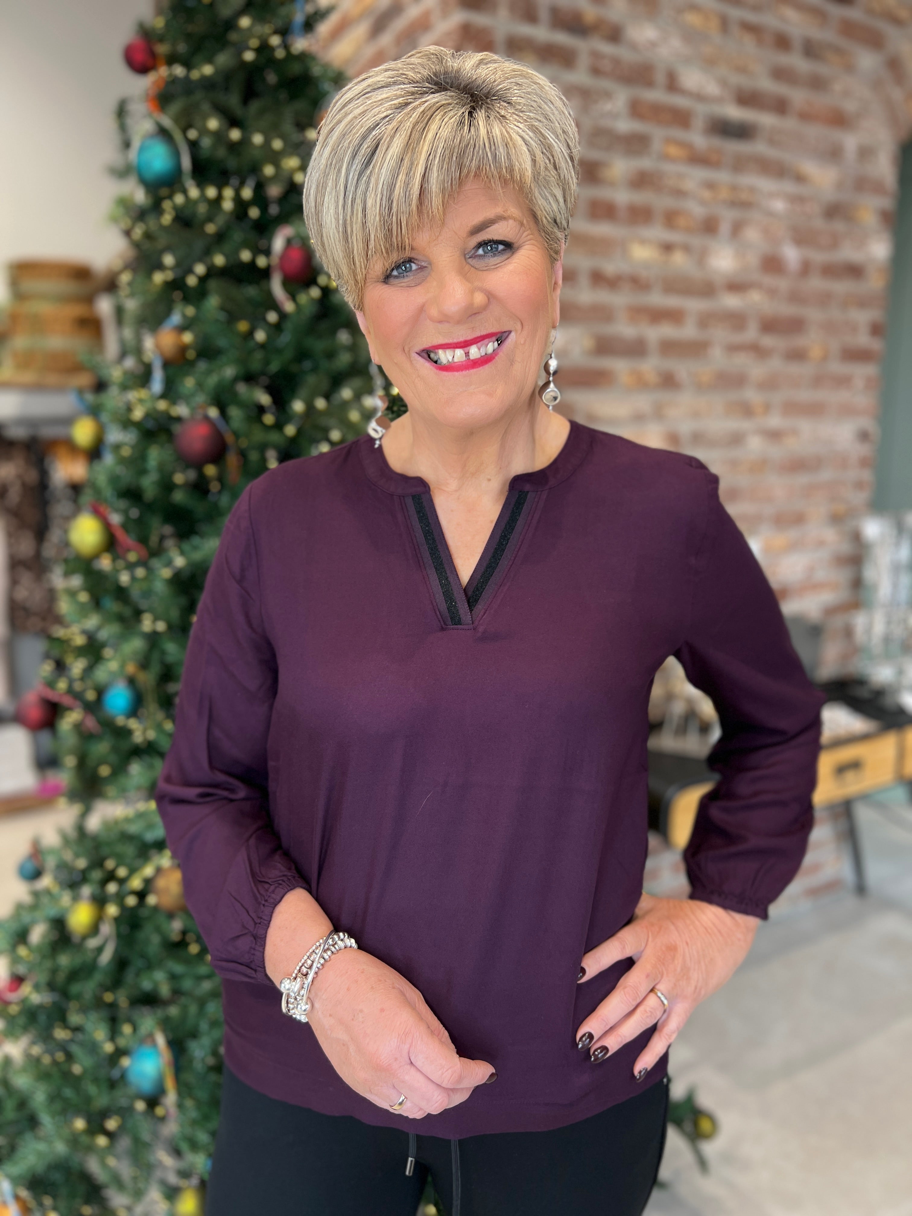 Cecil Blouse With Decor In Eggplant Red