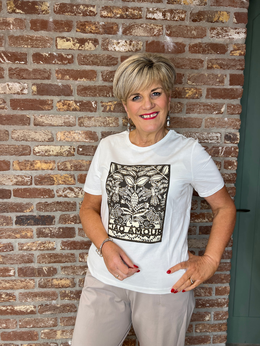 Oui Patterned t-shirt In Optic White