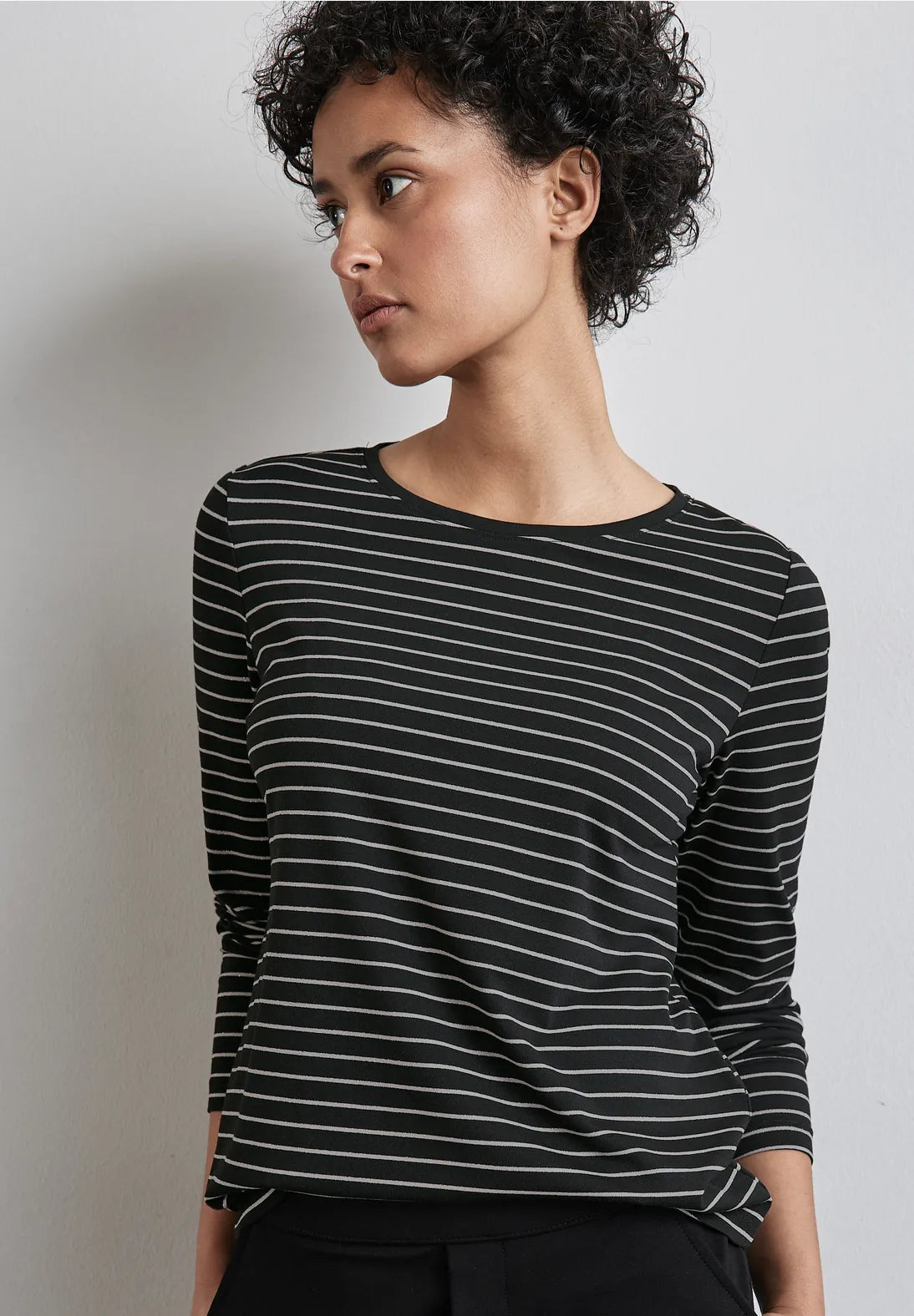 Street One Shiny Stripe Top In Black