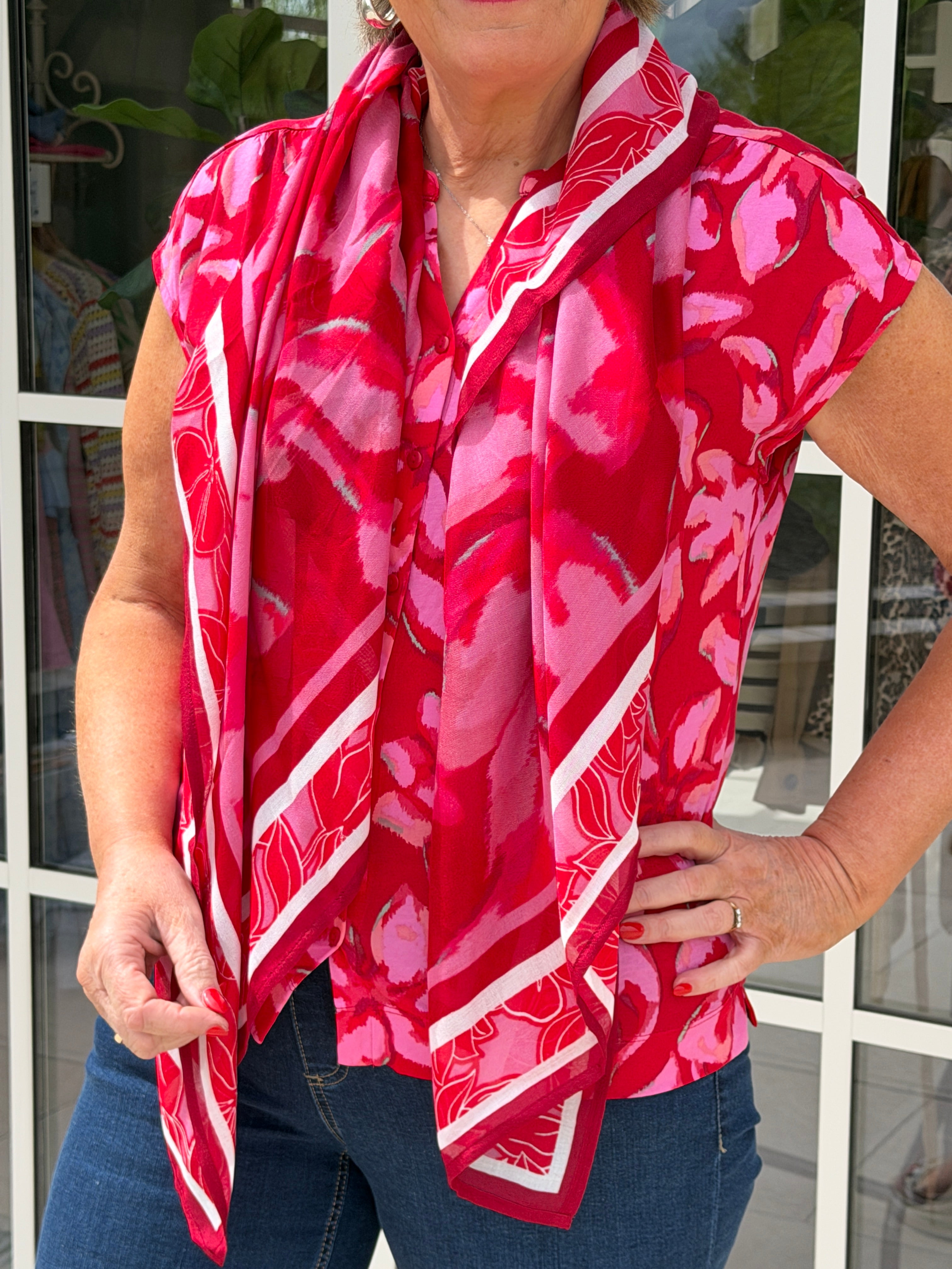 Street One Floral Top In Salsa Red