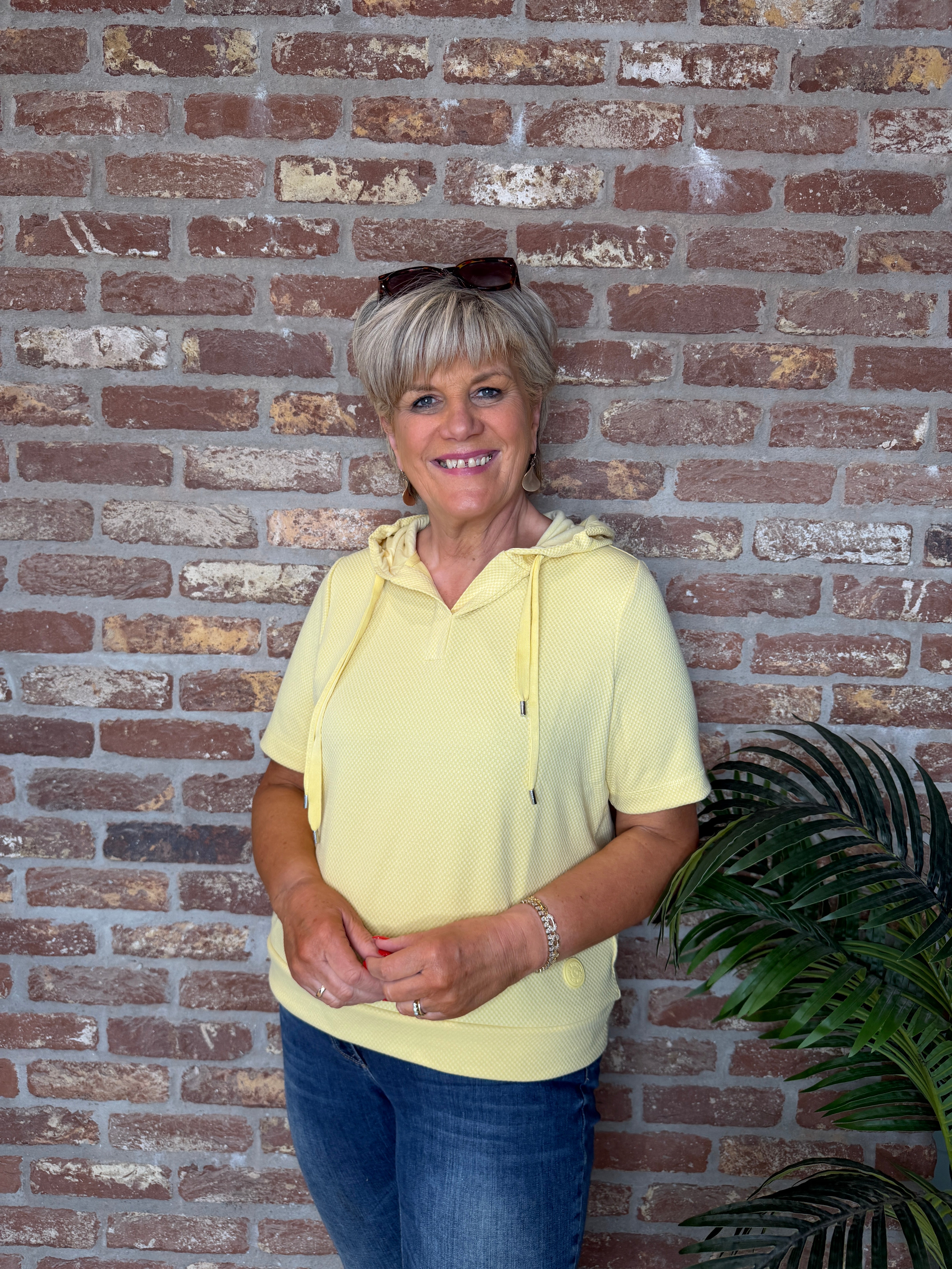 Cecil short sleeve hoodie in buttermilk yellow