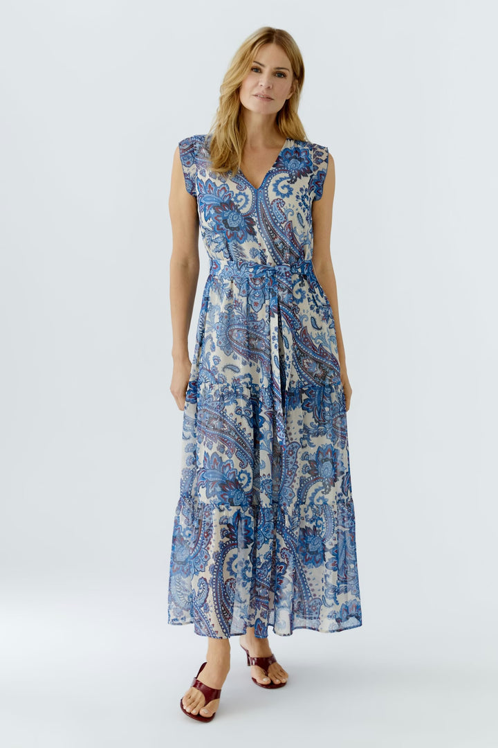 Oui Maxi Dress In Off White & Blue