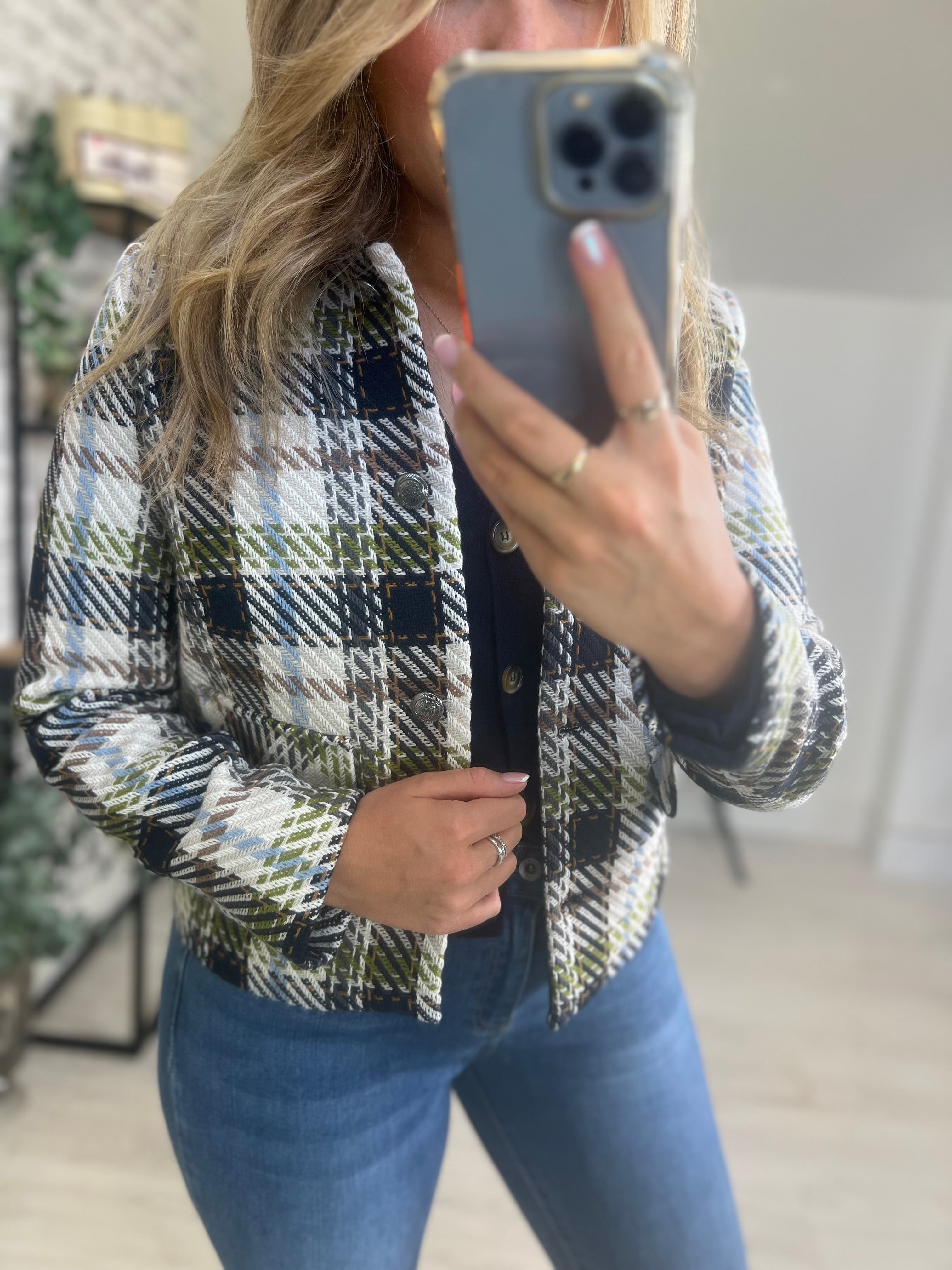 More & More Checked Jacket In Navy Multi