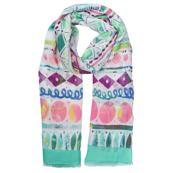 Polly Abstract With Solid Border Scarf In Green
