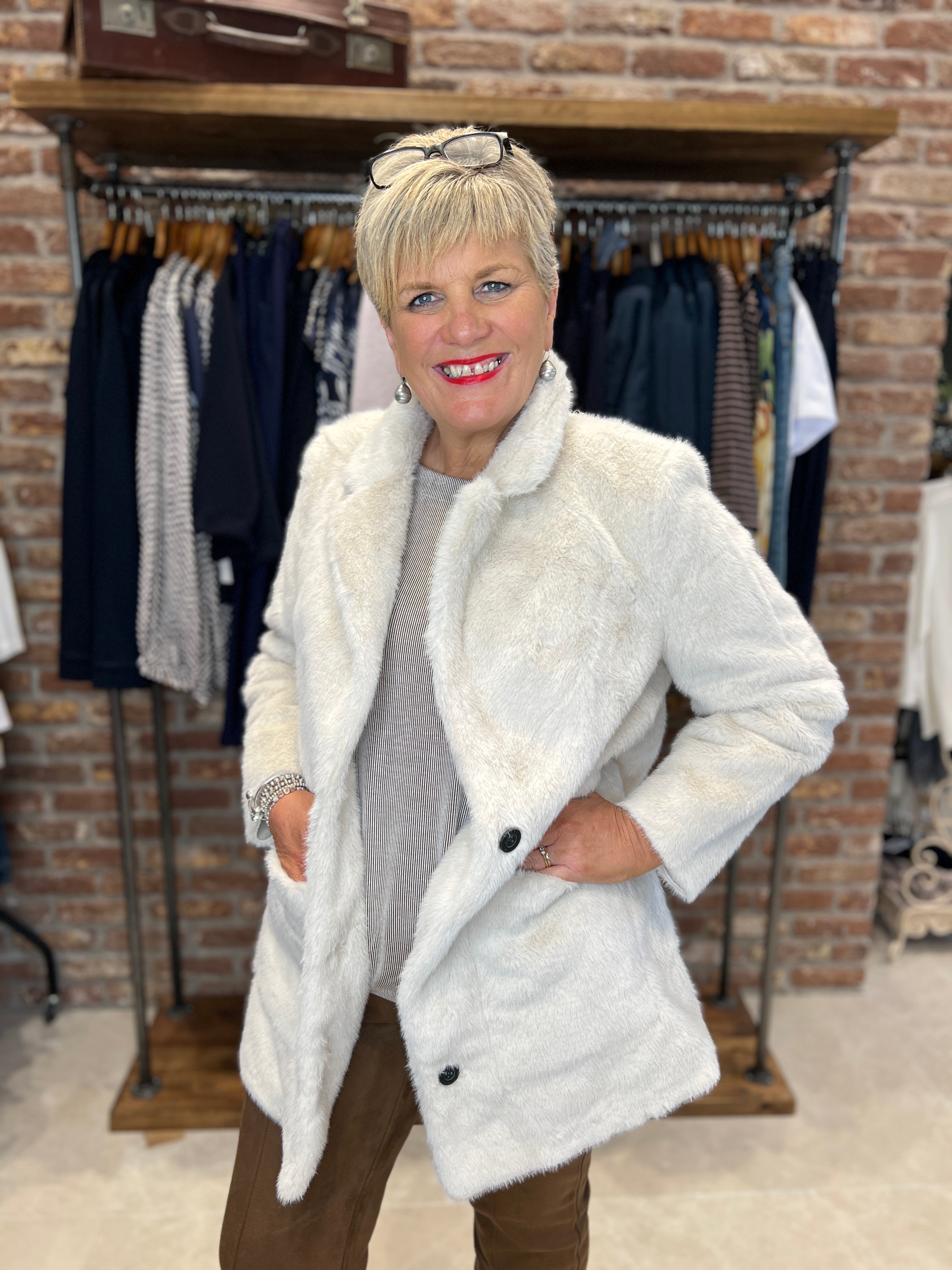 Street One Faux Fur Coat In Pastel Sand