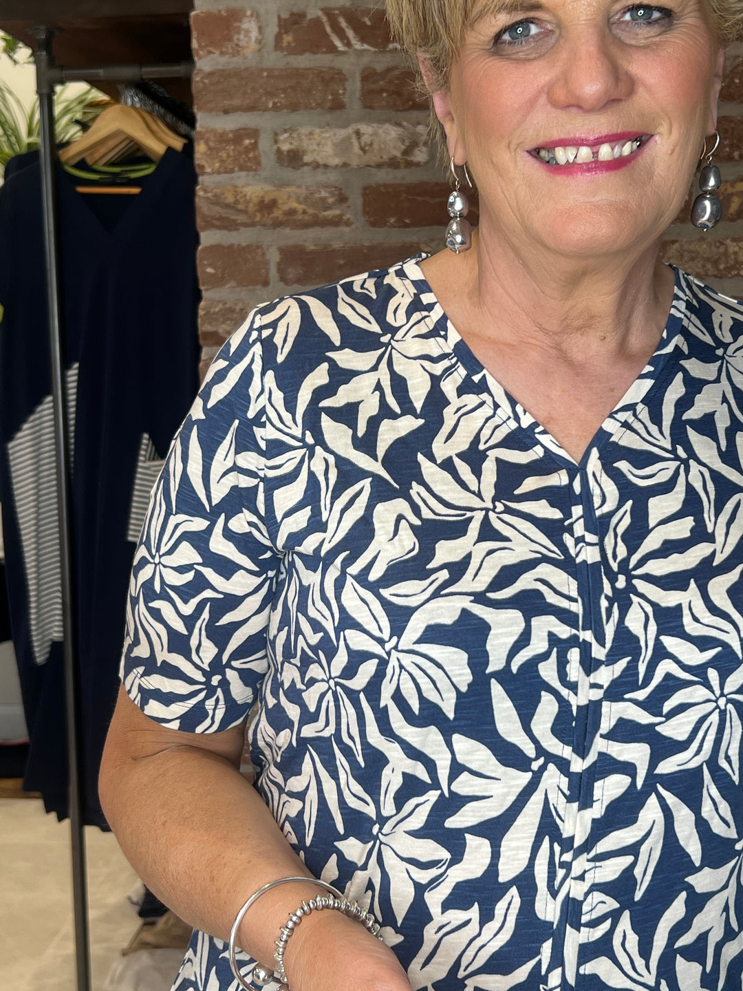 Cecil Multi v-neck Top In sporty denim