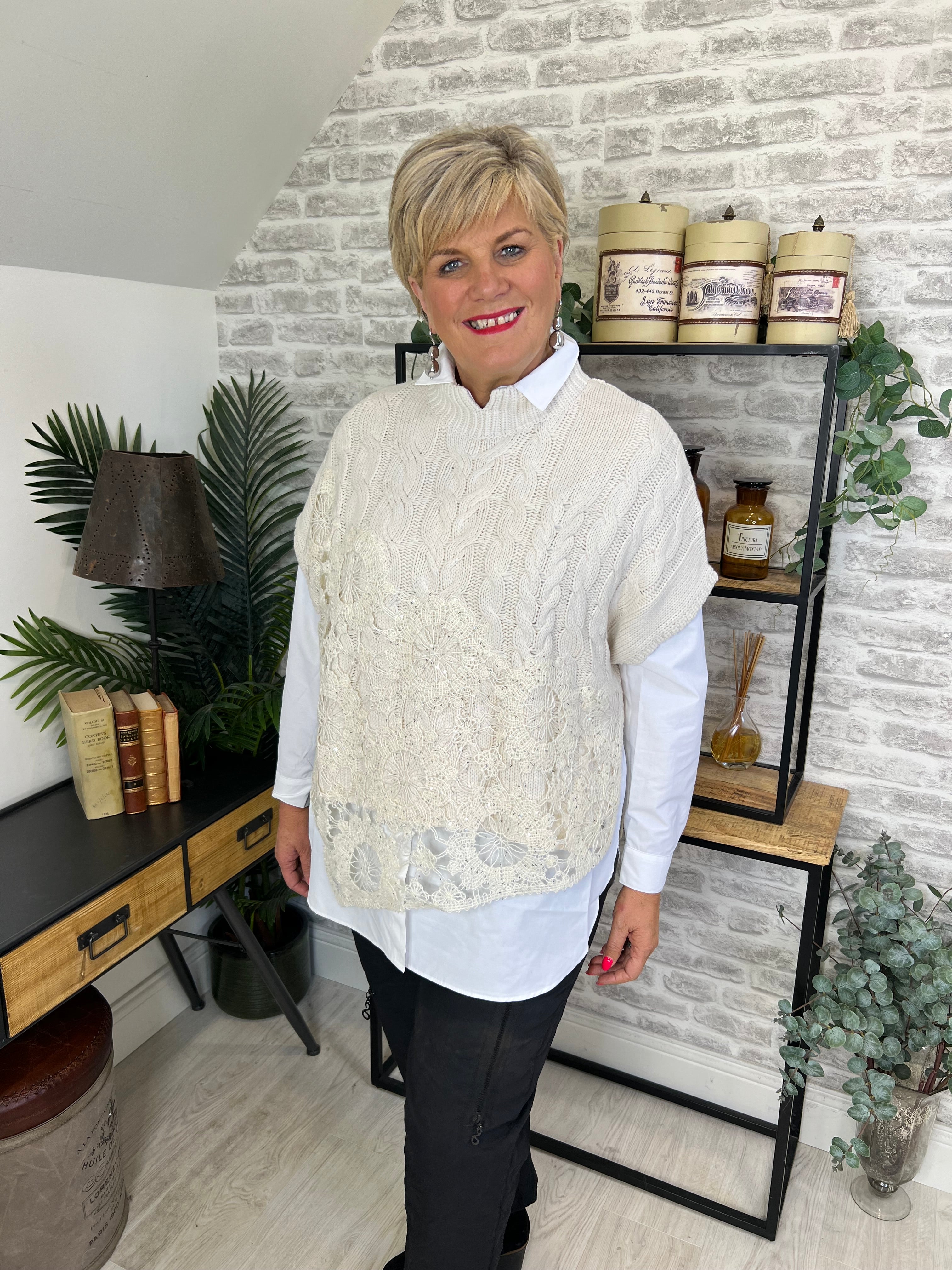 Monari Jumper With Lace In Sandshell