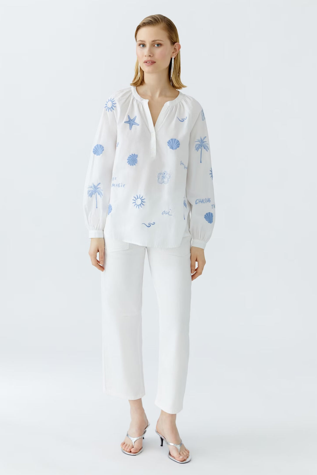 Oui Embroidery Cotton Blouse In Optic White