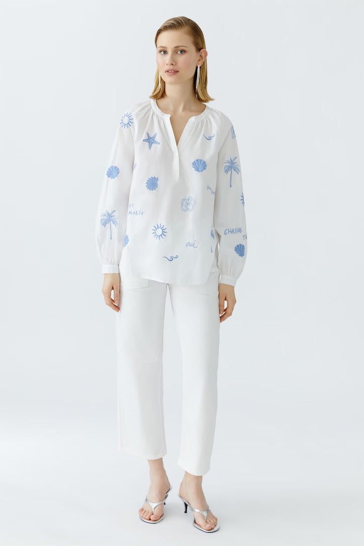 Oui Embroidery Cotton Blouse In Optic White