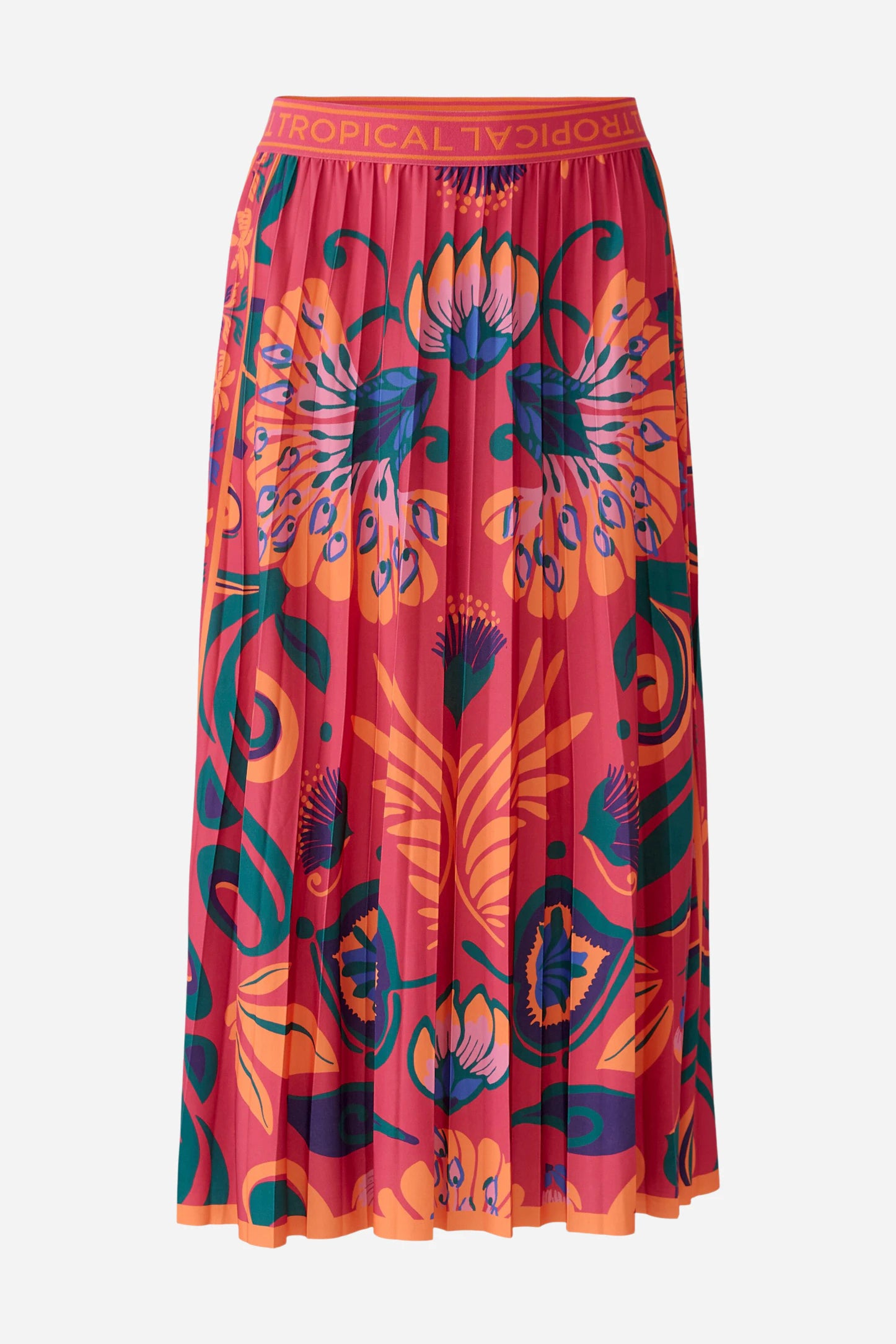 Oui Midi Silky Touch Skirt In Pink & Orange