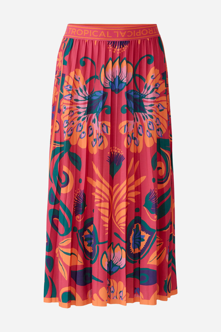 Oui Midi Silky Touch Skirt In Pink & Orange