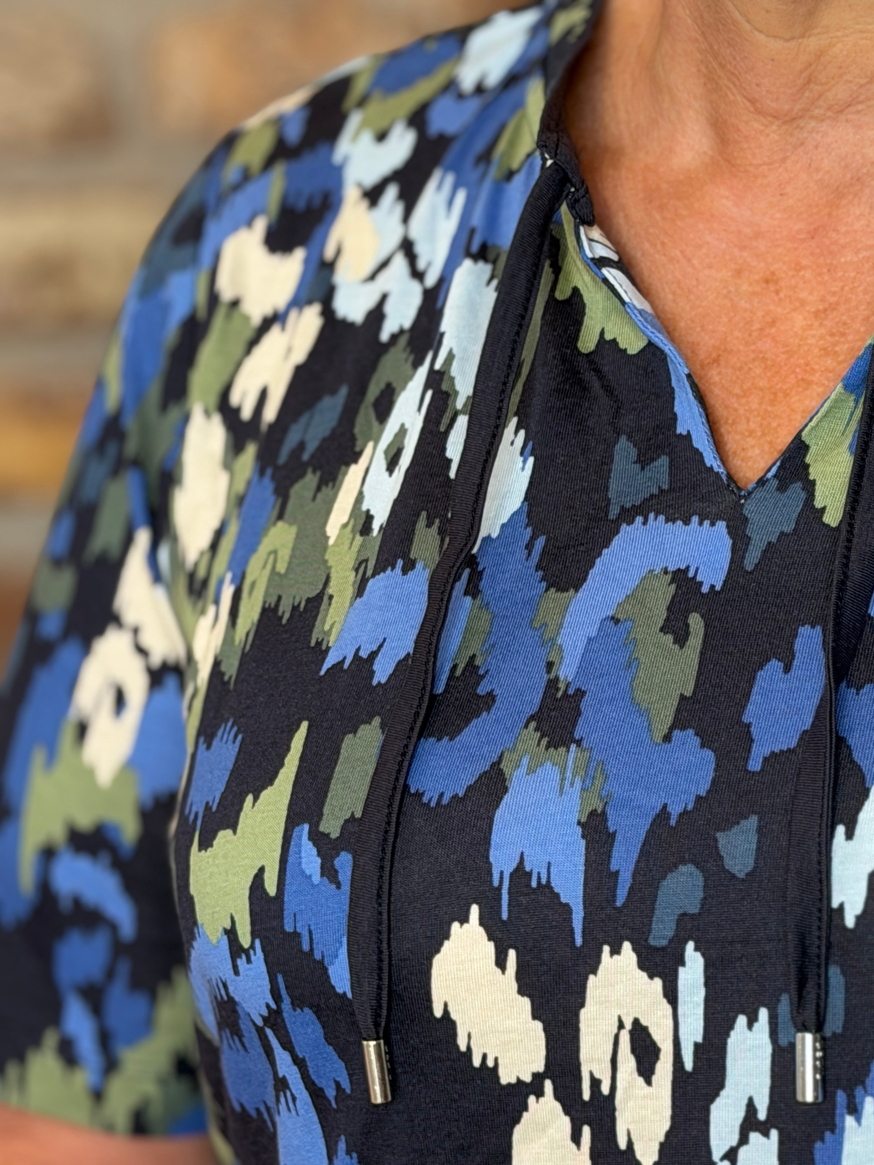 Cecil Patterned T-shirt With Toggles In Urban Dark Blue