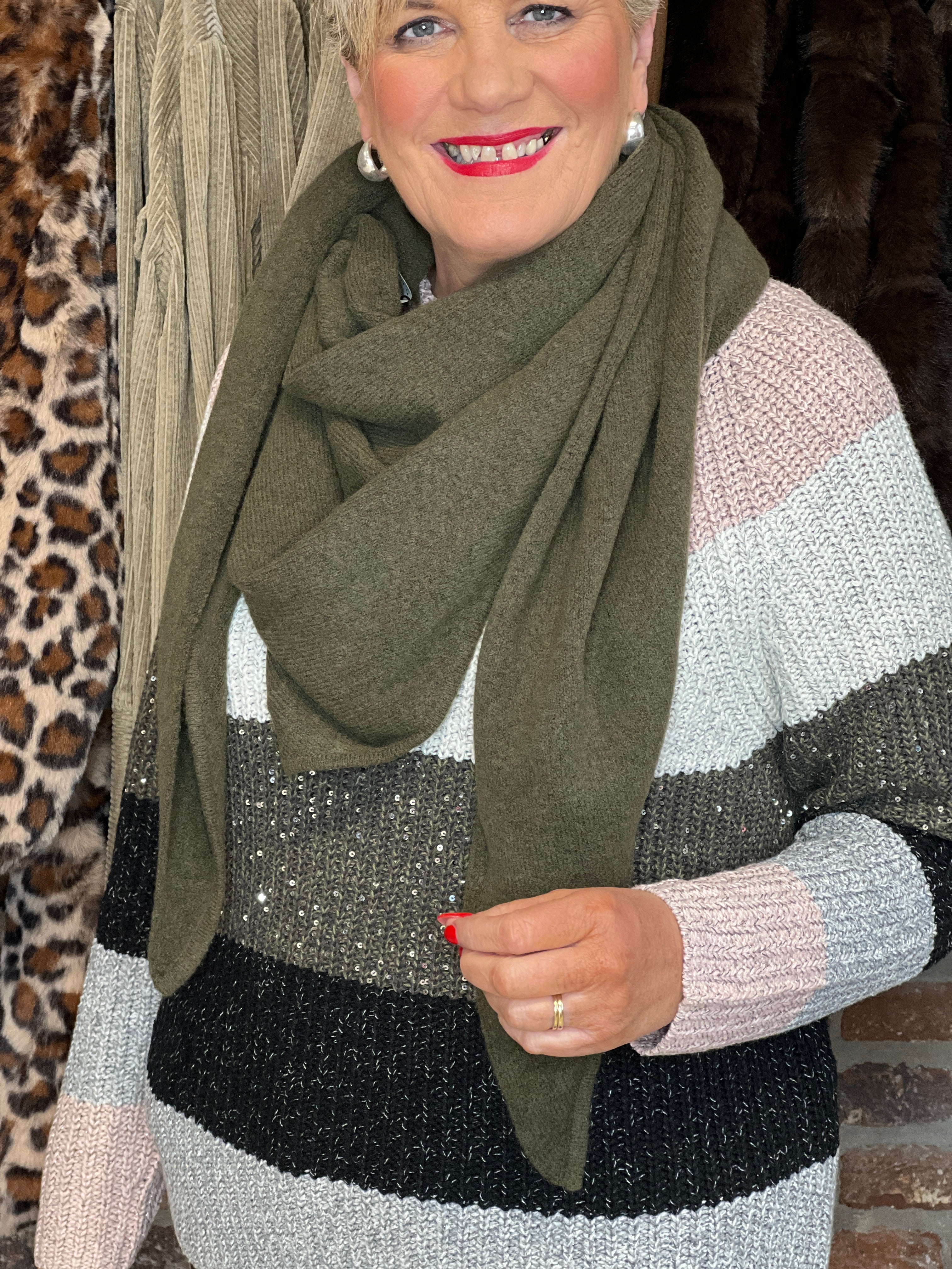 Oui Triangle Scarf In Khaki