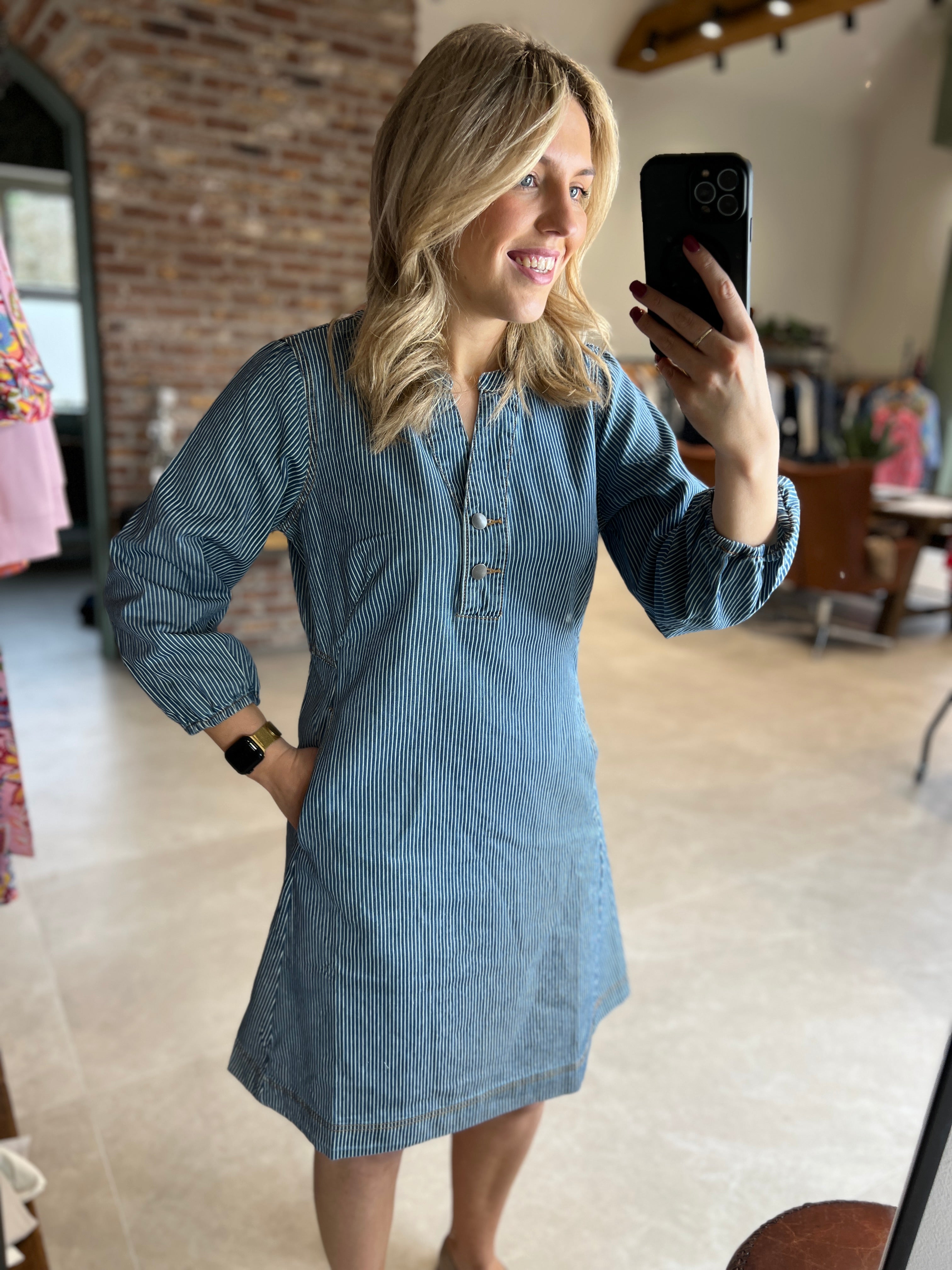 Culture Striped Denim Dress In Blue & White