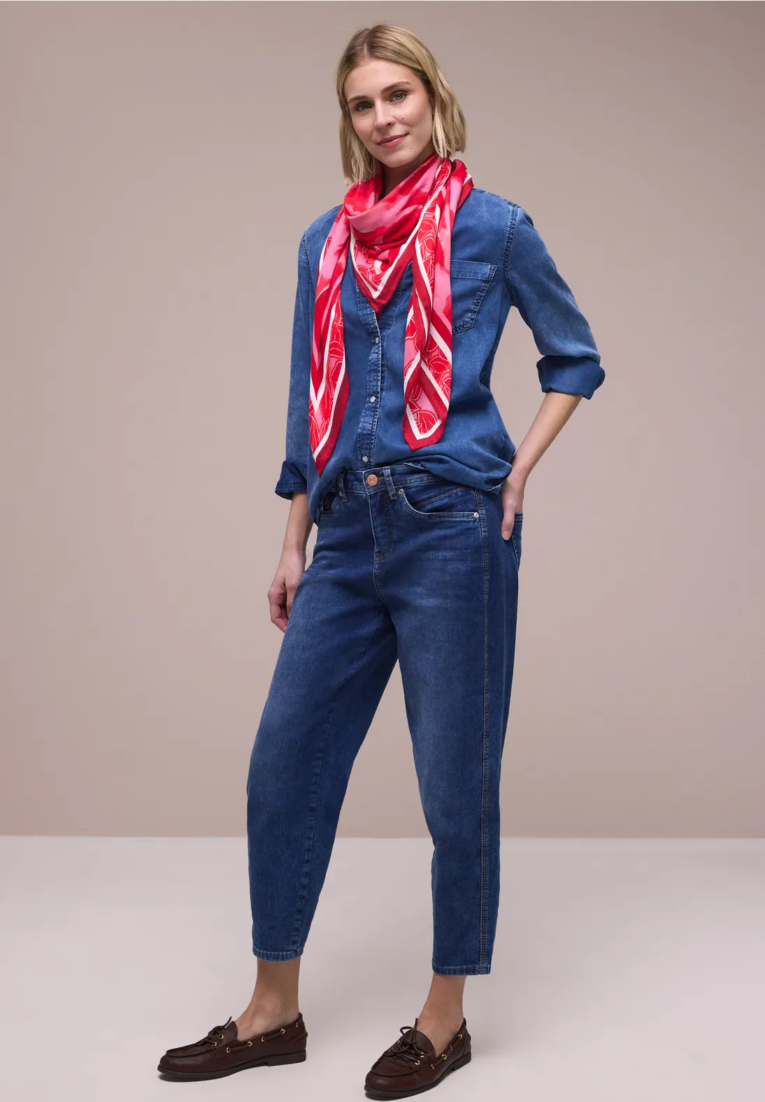 Street One Square Print Scarf In Salsa Red