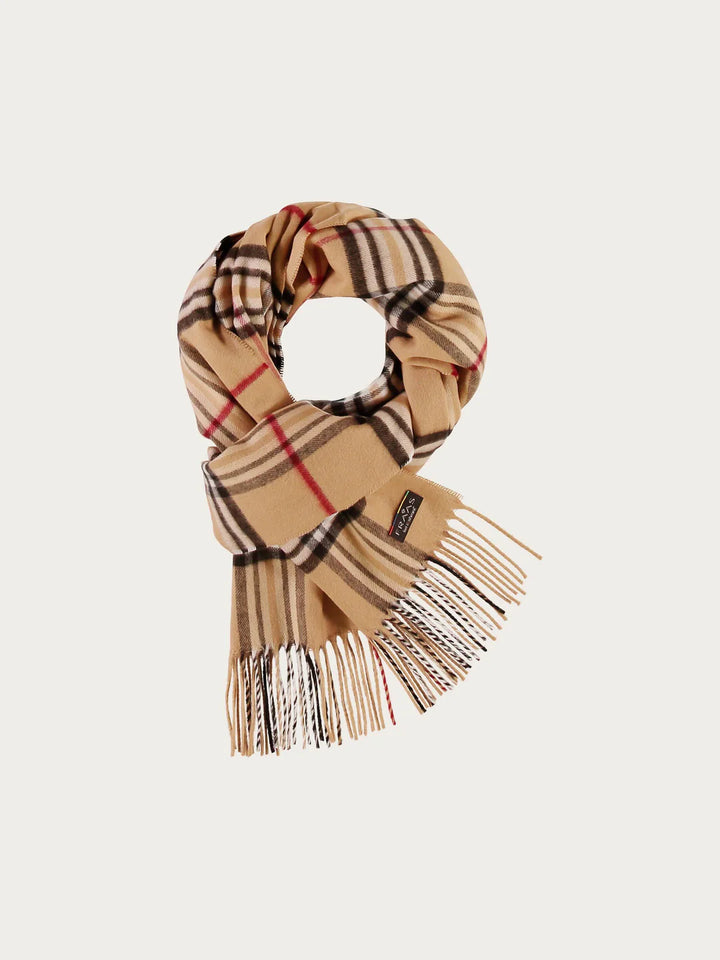 Cashmink Plaid Patterned Scarf In Camel