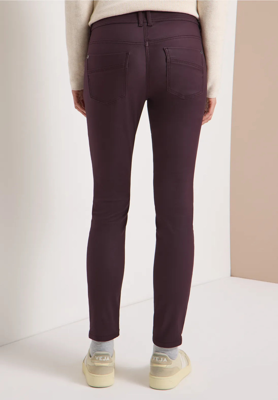 Cecil Toronto Coated Jeans In Eggplant Red