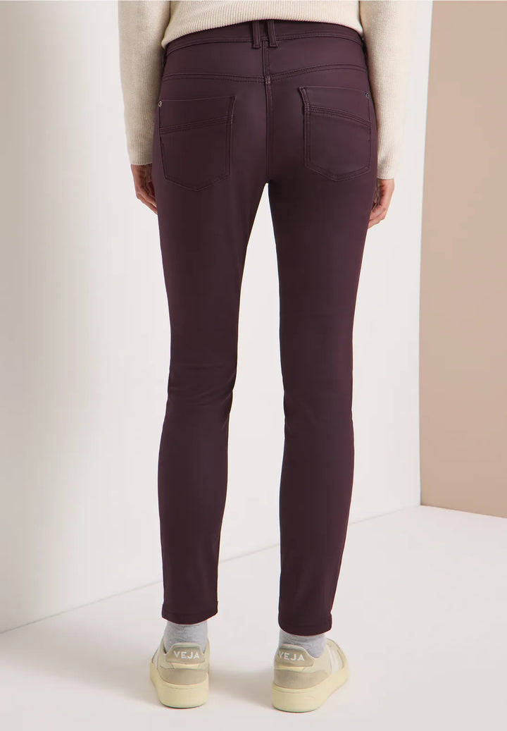 Cecil Toronto Coated Jeans In Eggplant Red