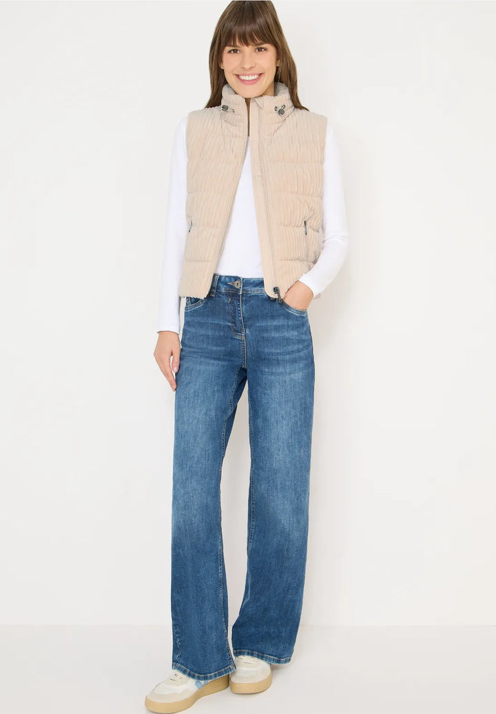 Cecil Cord Quilted Gilet In Pearl Beige