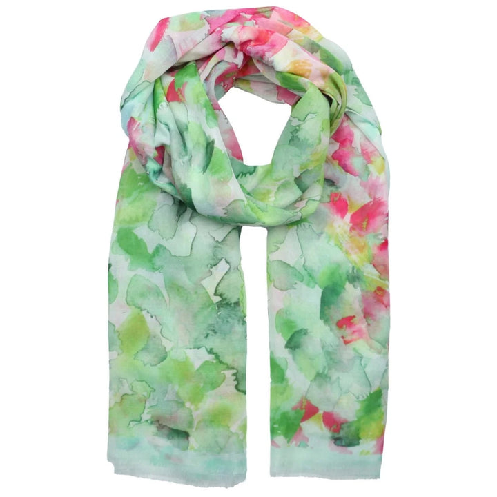 Polly Watercolour Splashes Scarf In Green
