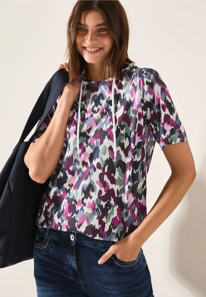 Cecil Hooded Patterned T-Shirt In Vanilla White