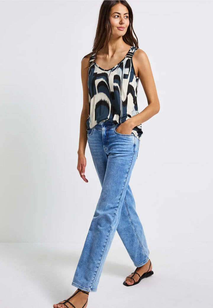 Street One Jersey Top With Knot In Tide Blue