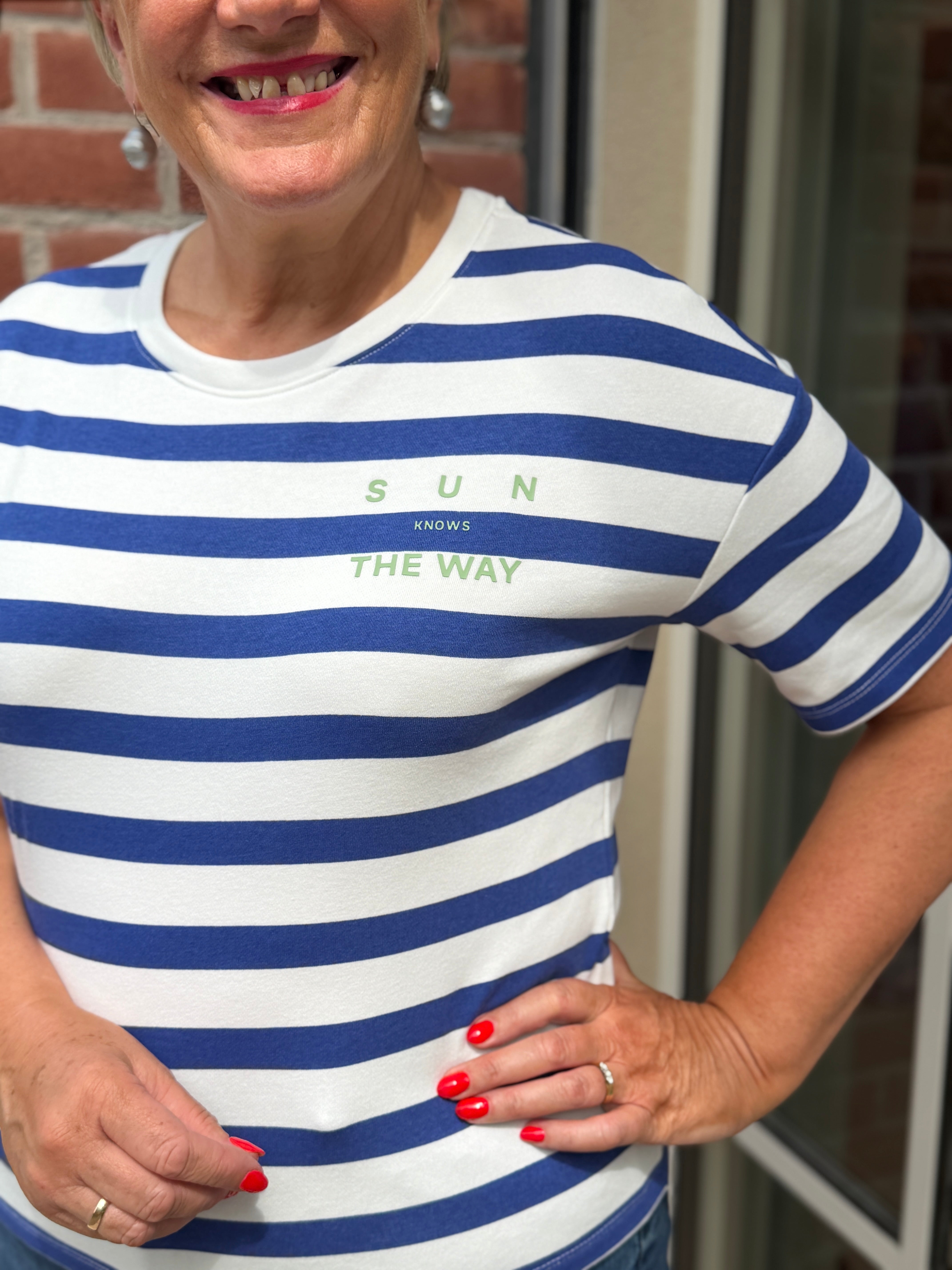 Cecil Striped Top In Deep River Blue