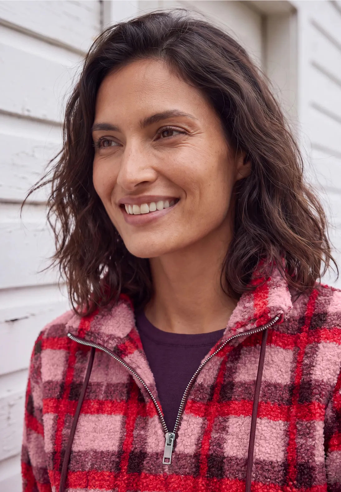 Teddy checked pullover in velvet rose