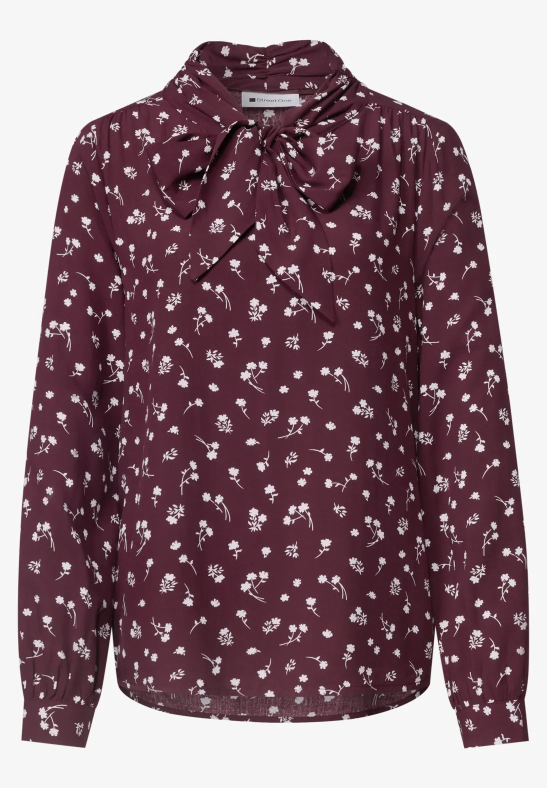 Ditsy print blouse with tie in rustic rouge