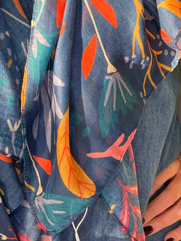 Sophie Fresh Foilage Scarf In Navy