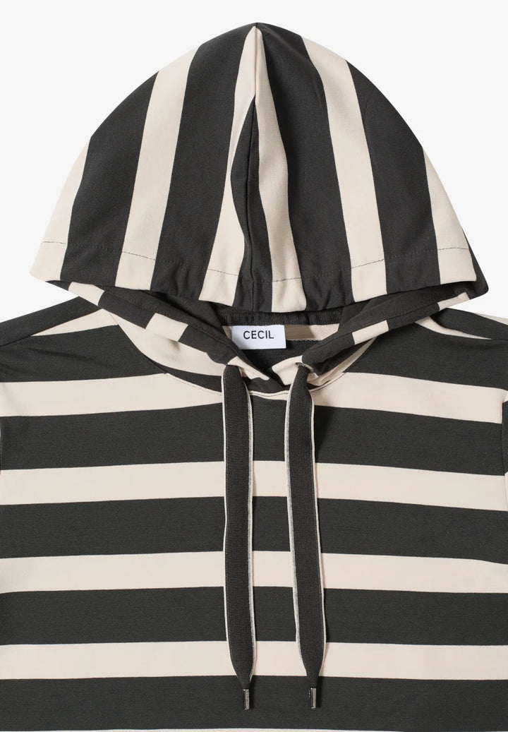 Cecil Striped Hoodie In Raw Khaki