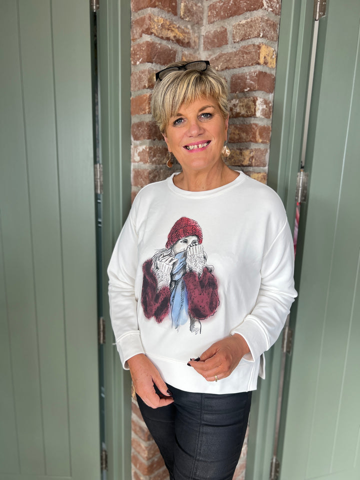 Milano Italy Round Neck Print Sweatshirt In Off White