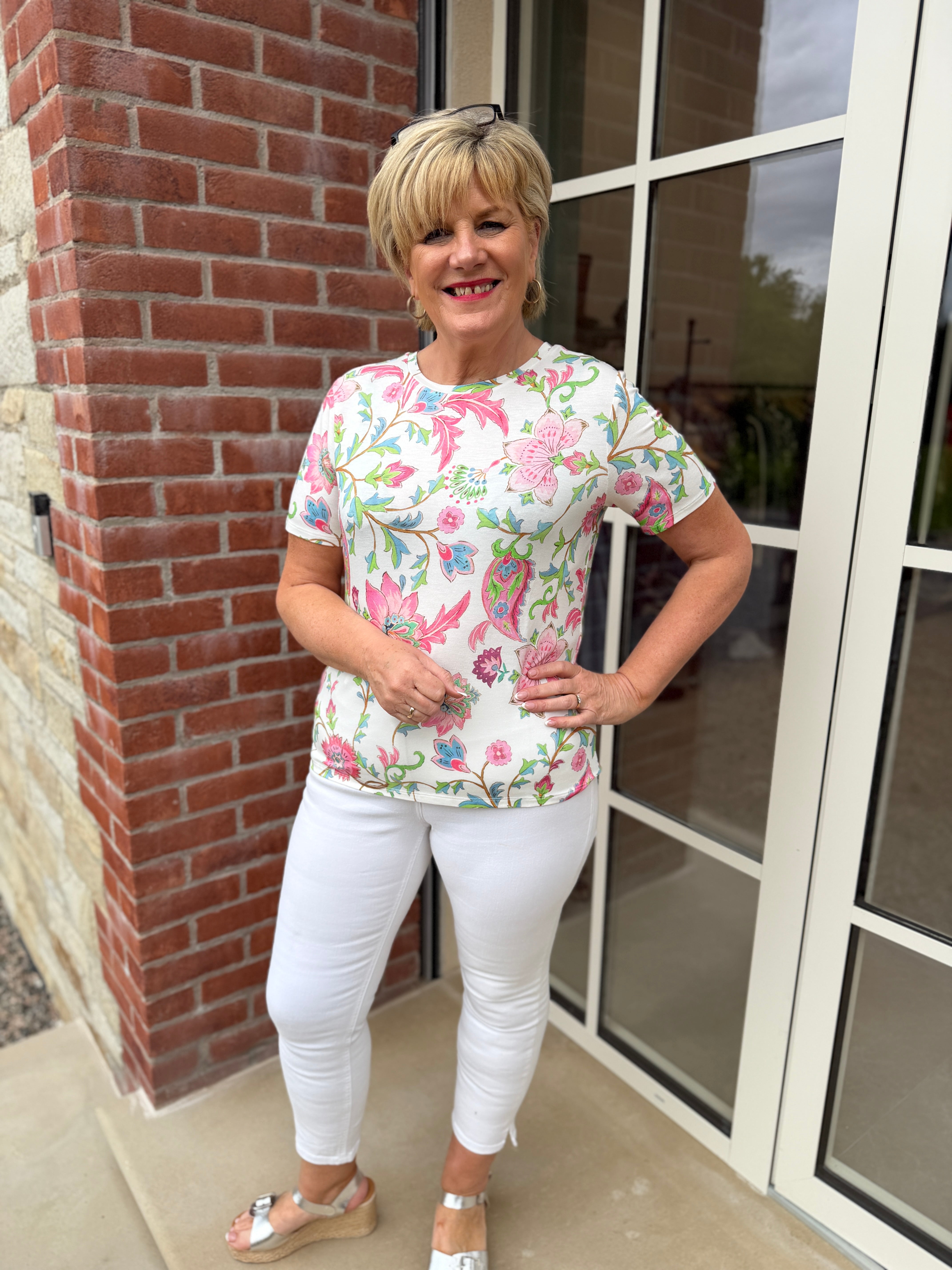 Monari Floral t-shirt In Champagne Beige